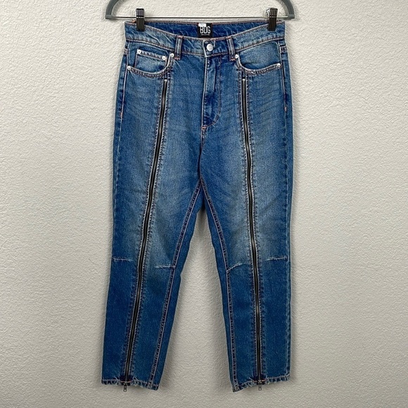 BDG Full Zip Leg Slim Straight Tapered Jeans High Rise Rigid Denim Sz 27 - Picture 3 of 15